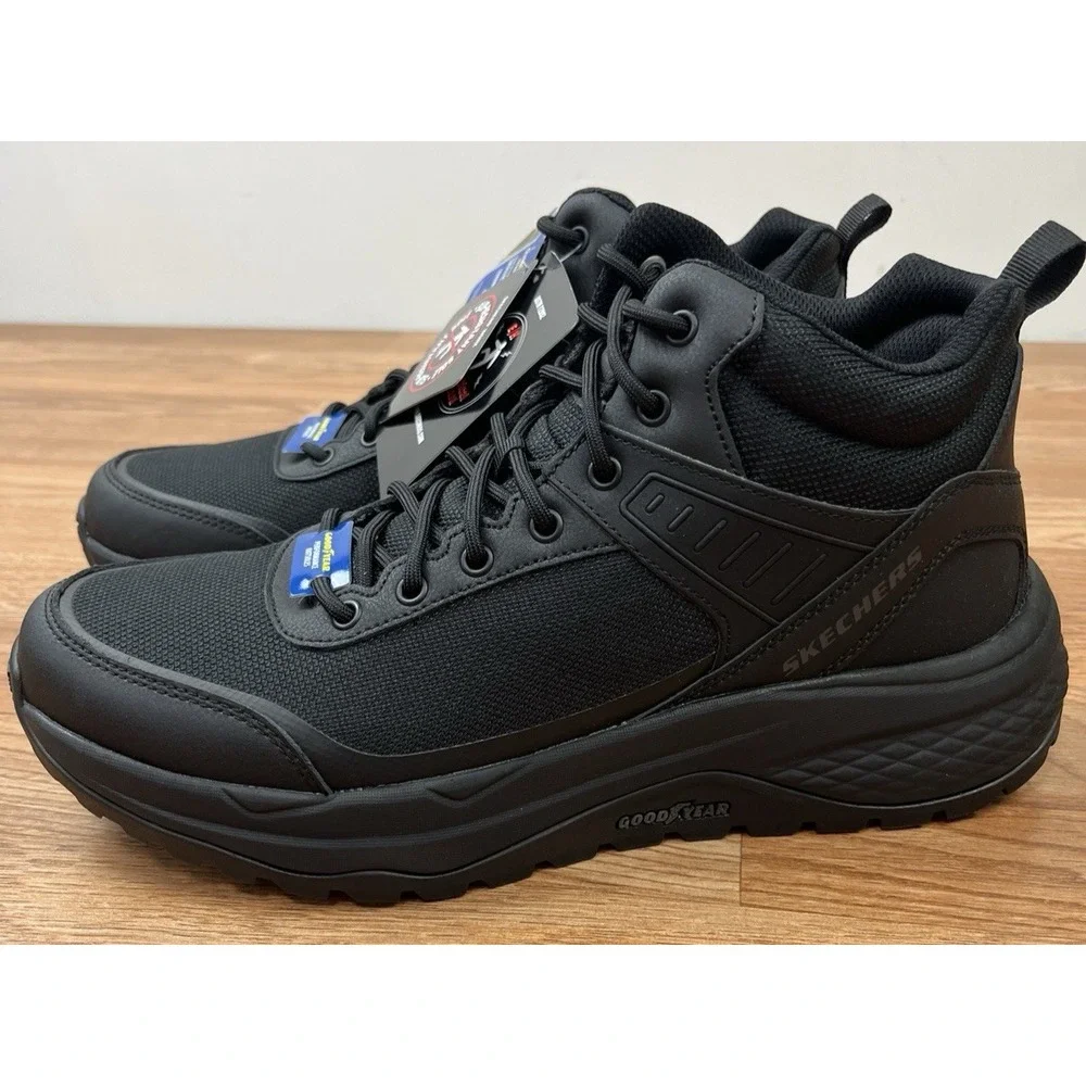 Skechers Work Boots Street Treader Scorron Men's 10.5 Black, Goodyear Soles NEW